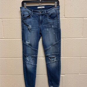 KanCan Dark Blue Ripped Skinny Moto Jeans